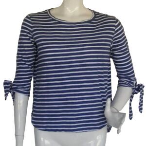 Fresh Produce Top, M, Ties at Elbows, Blue/White, Cotton, Curved Hem